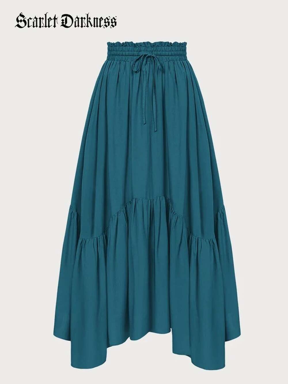 Elastic Waist Flared Renaissance Deep Teal Blue Skirt with Pockets